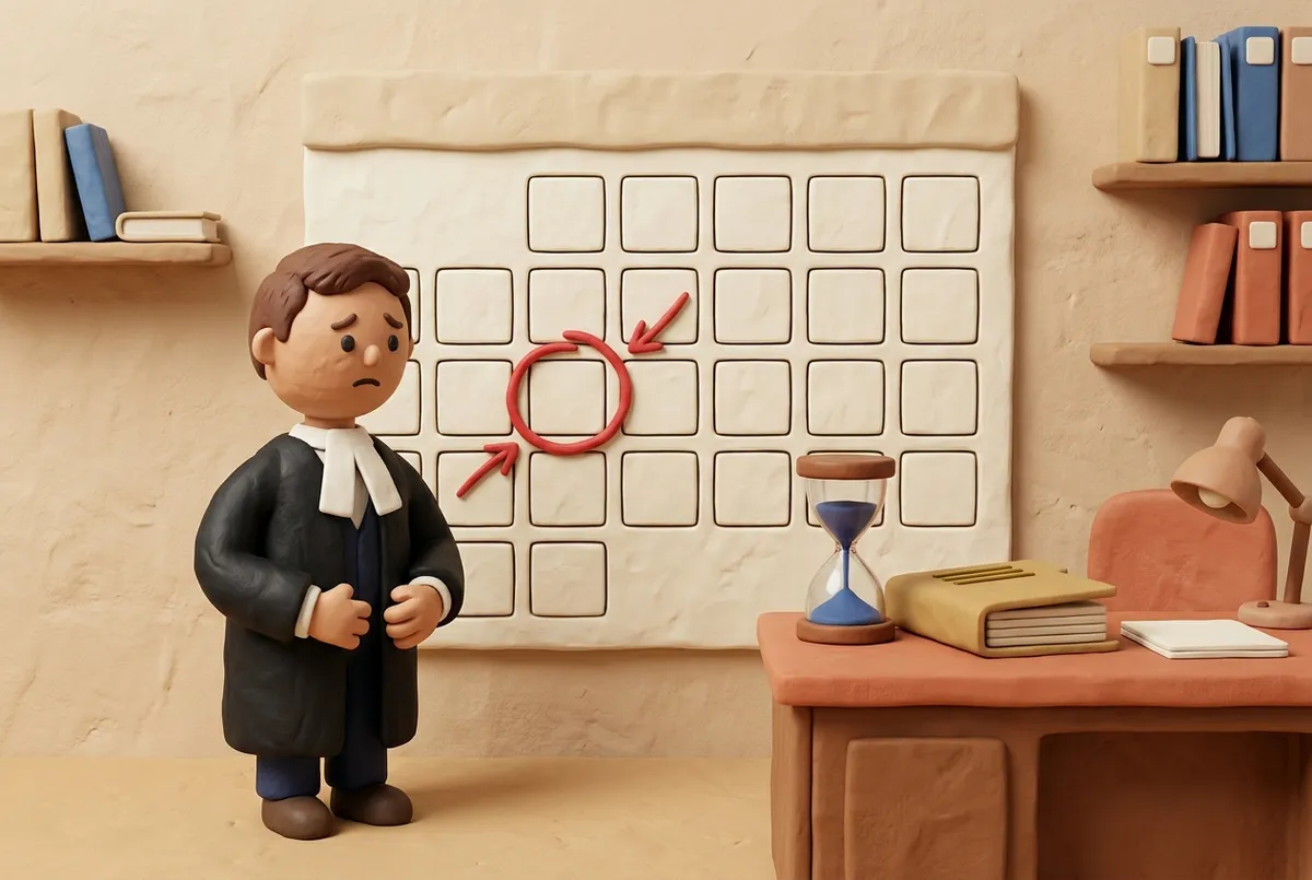 Avocat devant un calendrier, une échéance entourée de rouge